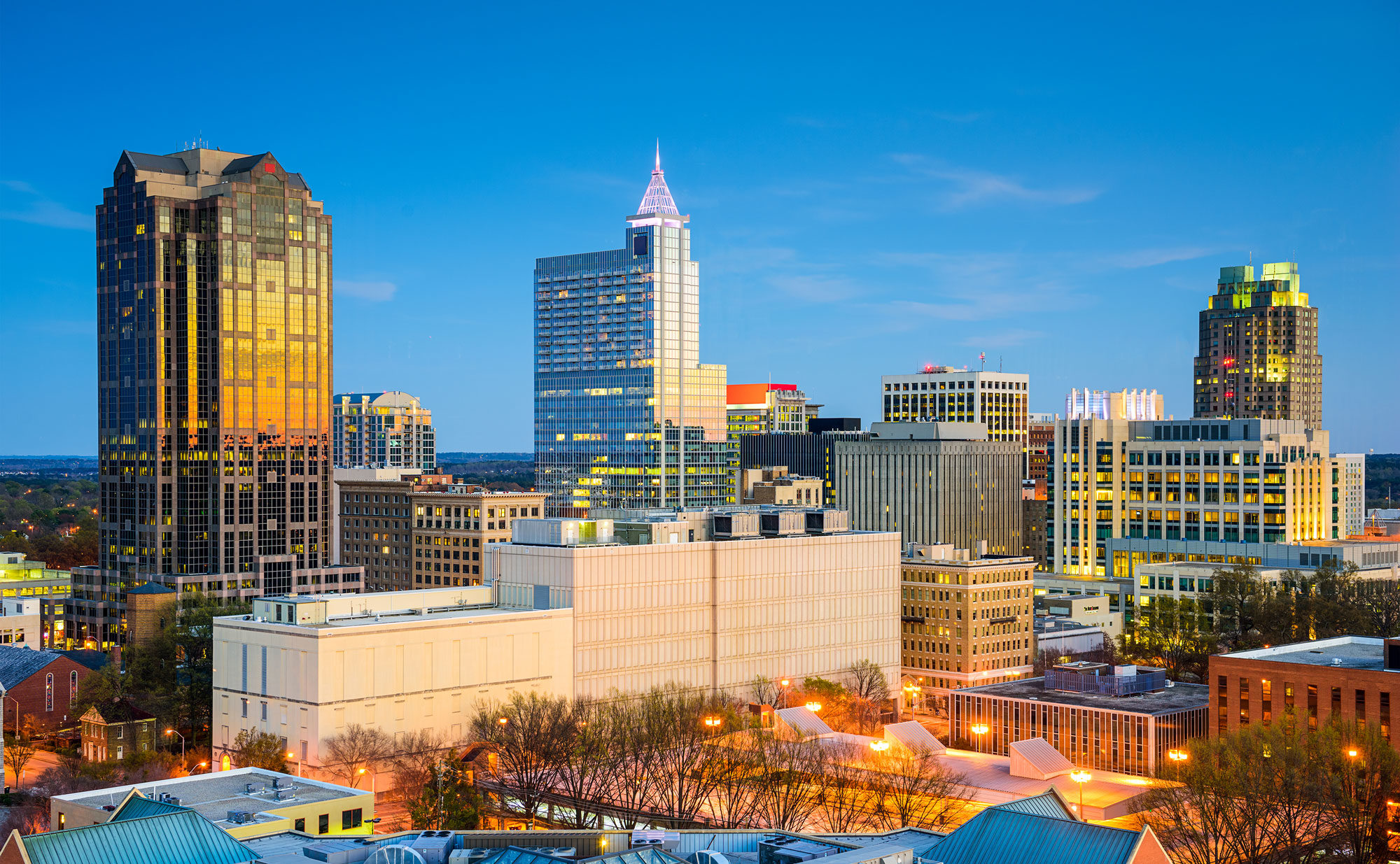 Raleigh, North Carolina, Usa, Downtown, City Skyline at dusk.